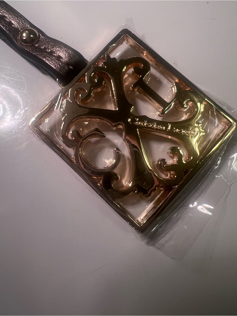 Christian Lacroix Gold-tone Decorative Bag Charm Keychain with Leather Strap
